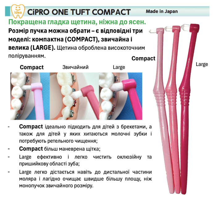 Зубна компактна Mono щітка CiPRO ONE TUFT COMPACT MS рожева